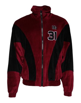 Dolce & Gabbana Red Black Cotton Logo FullZip Bomber Mens Jacket