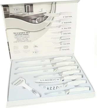 Trade Shop Trade Shop - Set 7 Steel Kitchen Knives Non-slip Handle Multiple Peeled White