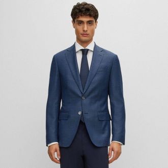 HUGO BOSS Mens H-Hutson Slim-Fit Blazer in Blue Wool - Size 46 (Chest)