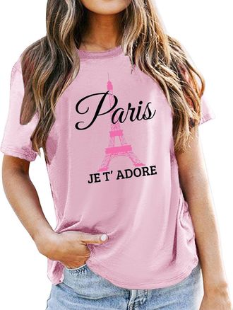 Generic Tshirts Shirts for Women Paris France Shirt Women Eiffel Tower T Shirt Travel in France Tshirts Vacation Tees Paris Tops 2025 New Pink