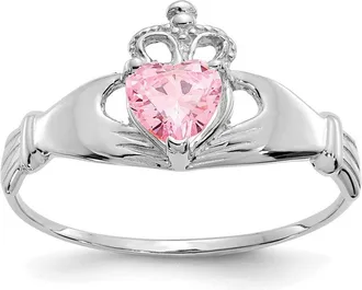 Diamond2Deal 14k White Gold Pink Cubic Zirconia Claddagh Heart Ring
