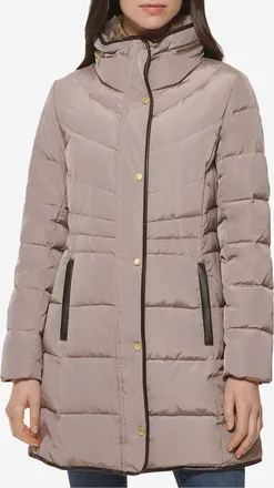 Cole Haan Womens Hidden-Hood Puffer Coat - Beige Size Medium