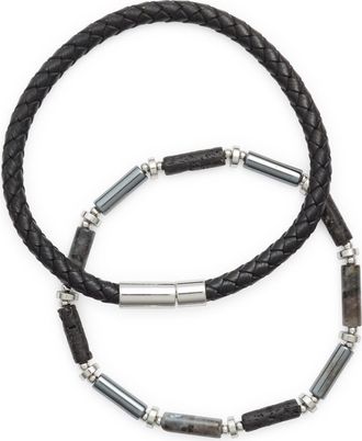 Nordstrom Mens Set of 2 Bracelets in Black- Grey- Silver at Nordstrom