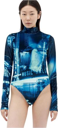 Jean Paul Gaultier Fluwelen Bodysuit Fashion Fiction Collectie - Dames - Bodies - Blauw - M - Polyester - Tops