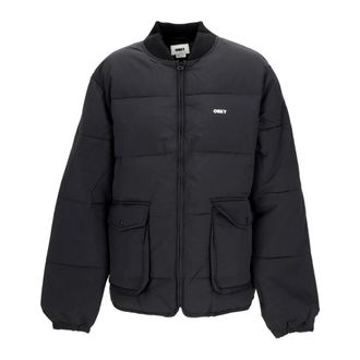Obey Zwarte Gewatteerde Jas met Ritssluiting - Heren - Winterjassen - Zwart - L - Nylon - Jassen