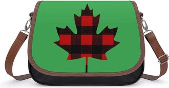Generic Maple Leaf in Plaid Small Womens Crossbody Bags Shoulder Handbag with Adjustable Strap for Travel