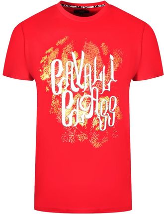 Cavalli Mens Bold Logo Red T-Shirt Cotton - Size X-Large