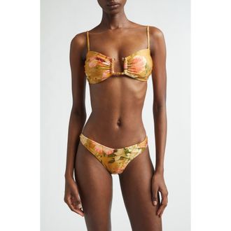 Zimmermann Mahon Bamboo Trim Two-Piece Swimsuit in Tan Hibiscus at Nordstrom, Size 1