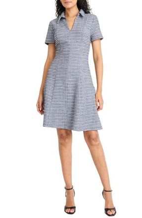 Maggy London Collared Short Sleeve Tweed Dress in Navy Multi at Nordstrom, Size 18