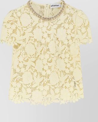 Self Portrait lace top short sleeves floral neckline