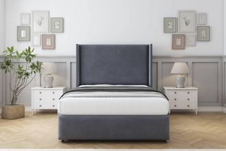 Comfort Beds Ayla Plush Divan Set No Drawers-54 Wingback-Footboard in Dark Grey | Size: Single