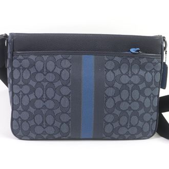 Coach Navy Canvas Leather Shoulder Bag (Pre-Owned)