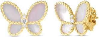 Roberto Coin Roberto Coin 18K Yellow Gold Jasmine Diamond & Mother Of Pearl Butterfly Stud Earrings - 7773720Ajerm
