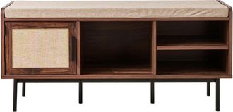 Calicosy Banco zapatero efecto nogal 3 compartimentos y frente de tela L100 cm