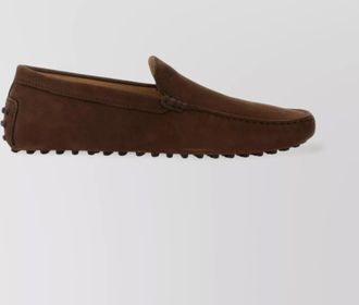 Tod's suede round toe moccasin with rubber sole