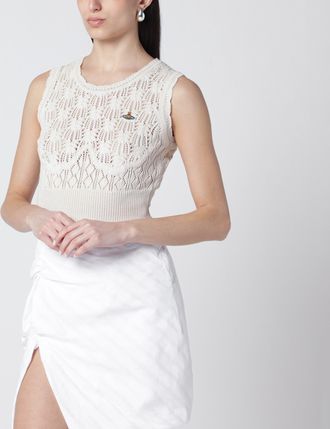 Vivienne Westwood Top color crema in crochet con logo Orb