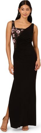 Adrianna Papell Womens Bead Jersey Long Dress - Black - Size 14 UK