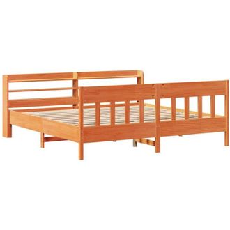 vidaXL Vidaxl - Cama Sin Colch&oacute;n Madera Maciza De Pino Marr&oacute;n Cera 200x200 Cm