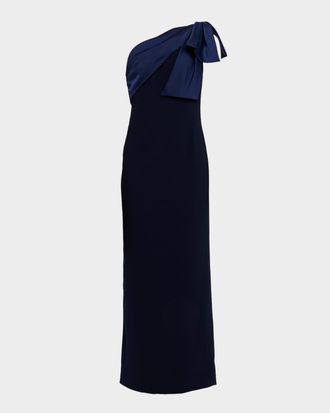 Sachin & Babi Estrella Draped One-Shoulder Column Gown