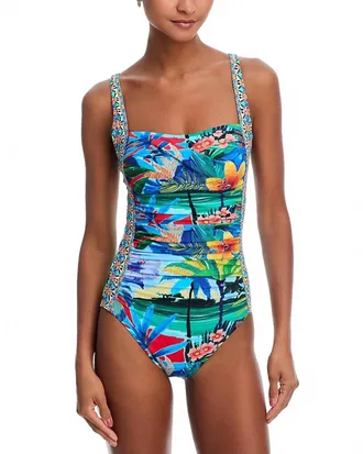 Johnny Was Twist Front Ruched One Piece Swimsuit In Paradise