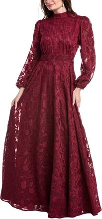 Rene Ruiz High-Neck Bishop Sleeve Cinch Waist Gown
