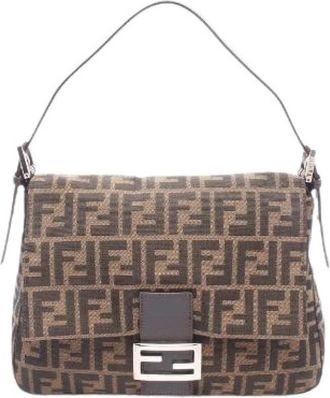 Fendi Pre-owned Zucca Mamma Baguette Canvas Leather Shoulder Bag - Dames - Vintage Schoudertas - Bruin - ONE Size - Leer - Vintage