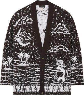 Alanui Ocean Whispers Cardigan met Palmboom-graphic - Heren - Vesten - Zwart - M - Katoen - Truien & Vesten