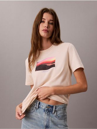 Calvin Klein Jeans Calvin Klein Womens City Sunset Logo Graphic Classic T-Shirt - Orange - XL