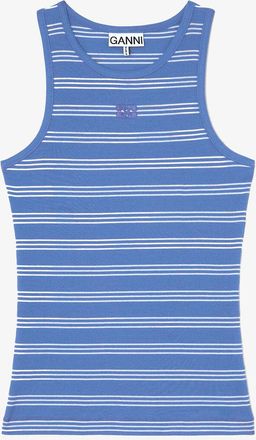 Ganni Nouvean Navy Tank Top with Stripes - Size XXS Organic Cotton
