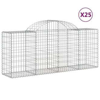 Berkfield Home Arched Gabion Baskets 25 pcs 200x50x80/100 cm Galvanised Iron in Silver
