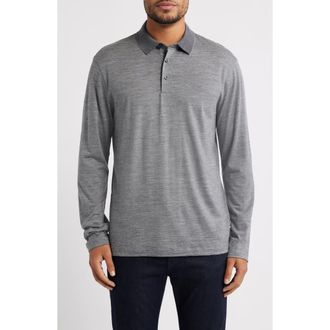 BOSS Pado Long Sleeve Wool Polo in Medium Grey at Nordstrom, Size Xx-Large