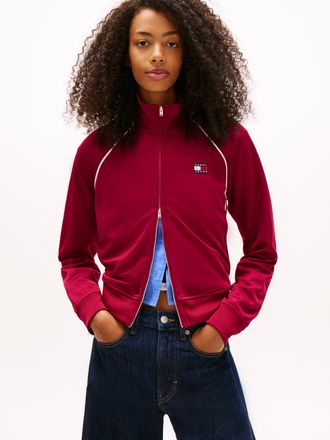 Tommy Jeans Yoga-Sweatjacke TOMMY JEANS TJW BADGE TRACK JACKET EXT, Damen, Gr. XL (42), lavish cerise, Sweatware, Obermaterial: 89% Polyester, 11% Elasthan, unifa