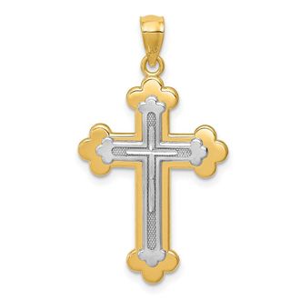 Diamond2Deal 14k Two-tone Gold Budded Cross Pendant