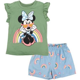 Disney Minnie Mouse 2-Piece Top and Shorts Set in Green Rainbow Minnie at Nordstrom, Size 18M