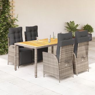 vidaXL Set Comedor De Jard&iacute;n 5 Piezas Con Cojines Rat&aacute;n Sint&eacute;tico Gris Vidaxl