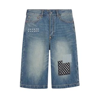Evisu Denim Shorts, male, Blue, Size: W34 HT Fabric Patch Denim Shorts