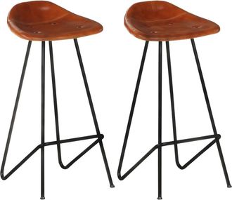 vidaXL Vidaxl - Taburetes De Barra De Cocina 2 Uds Cuero Aut&eacute;ntico Marr&oacute;n