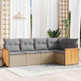 vidaXL Juego De Sof&aacute;s Jard&iacute;n Con Cojines 5 Pzas Rat&aacute;n Sint&eacute;tico Beige Vidaxl