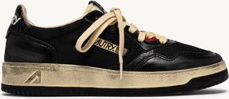 Autry MEDALIST LOW SUPER VINTAGE SNEAKERS IN BLACK LEATHER AND DRAGON MESH