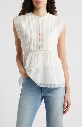 The Great. The Sonnet Lace Inset Top in True White at Nordstrom, Size 3