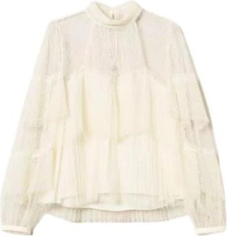 Twinset Gerimpelde kanten blouse - Dames - Blouses - Wit - L - Polyester - Overhemden