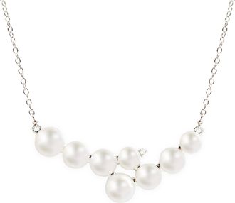 MAX + STONE 925 Sterling Silver Asymmetrical Freshwater Pearl Necklace with Diamond Accents