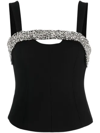 SIMKHAI crystal-embellished corset top - women - Acetate/Polyester/Polyester - 12 - Black