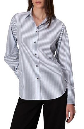 Rag & Bone Eve Stripe Tie-Back Button-Up Shirt in Blue Stripe at Nordstrom Rack, Size Large
