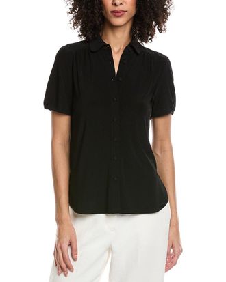 Anne Klein Petite Button Front Collared Top