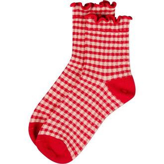 MeMoi Gingham Ankle Socks in Red at Nordstrom, Size 9