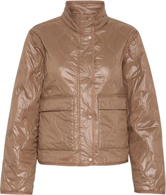 Saint Tropez Stijlvolle Jas met Hoge Hals en Zakken - Dames - Zomerjassen - Bruin - 2XL - Jassen