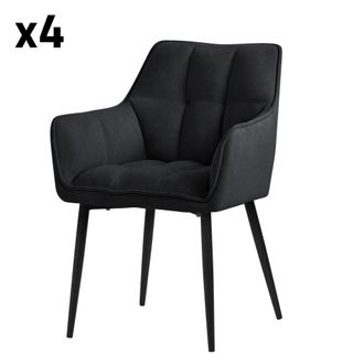 ML Design 4x Sillas de comedor tapizado de tejido negro respaldo y reposabrazos