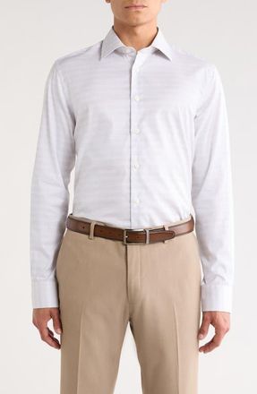 Jack Victor Plaid Cotton Dress Shirt in Taupe at Nordstrom, Size 17.5