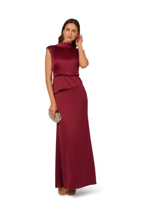 Adrianna Papell Womens Satin Crepe Midi Dress - Red - Size 12 UK
